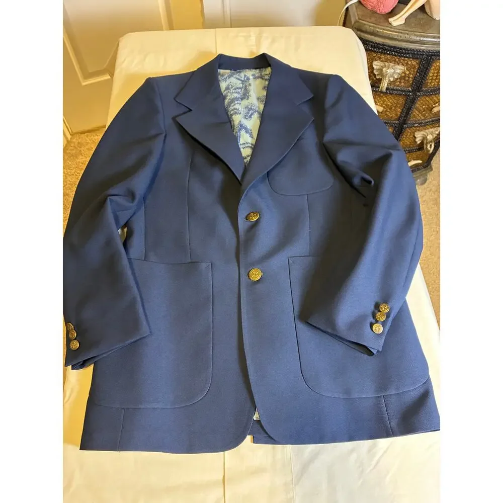 Vintage Engels Navy Blazer Gold Buttons Wool USA Mens Sport Coat Select Editions